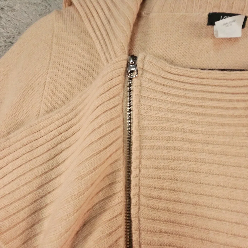 J Crew Sweater Womens M Pink Dream Asymmetrical Ruffle Zip Cashmere Wool Blend